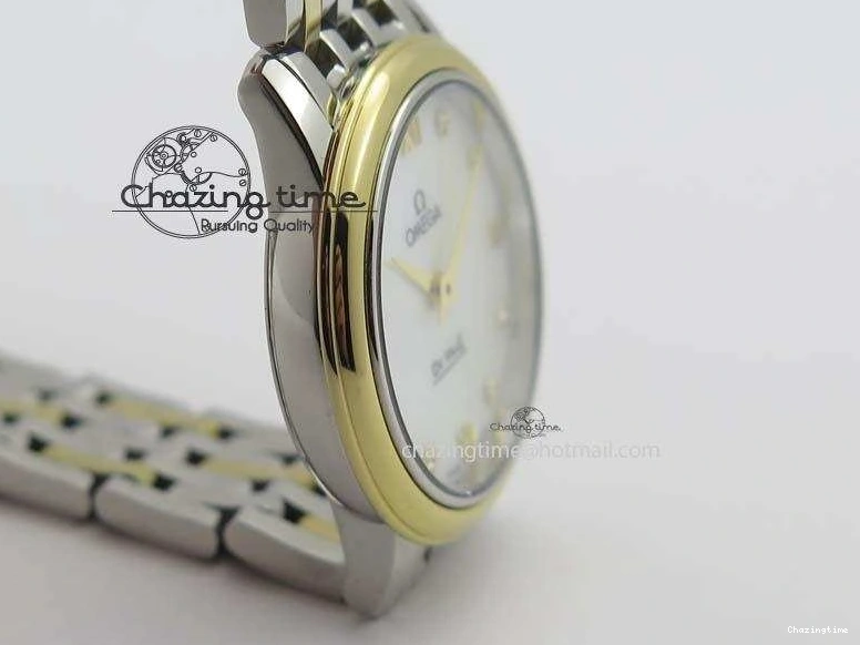 0503 OnTrend De Ville 27mm SS YG Ladies MK 1:1 Best Edition White MOP Dial Diamond Markers On SS Bracelet Ronda Quartz 8187